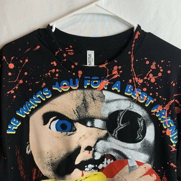 Childs Play Chucky Backstock All Over Print Shirt Sz L AOP Horror Double-Sided - Picture 3 of 7